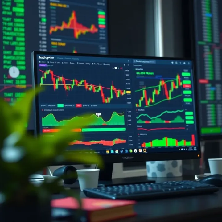 TradingView platform interface showing multiple customizable chart layouts and technical indicators