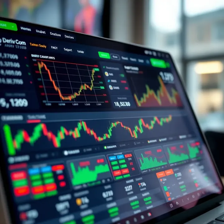Dashboard of app.deriv.com showing various trading options and market data