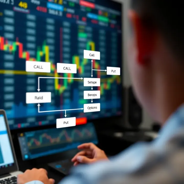 Diagram illustrating the structure and flow of a binary trading account showing call and put options