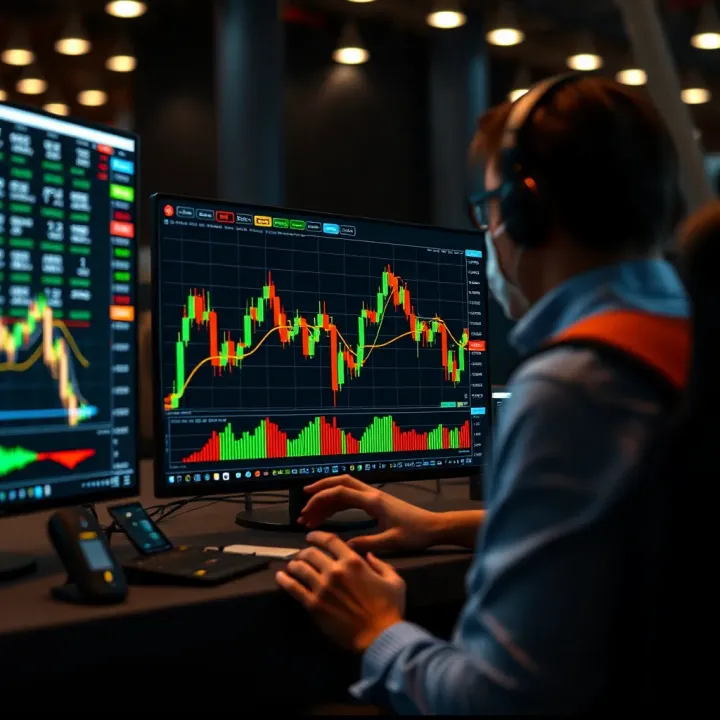Digital interface displaying automated trading software executing binary options strategies