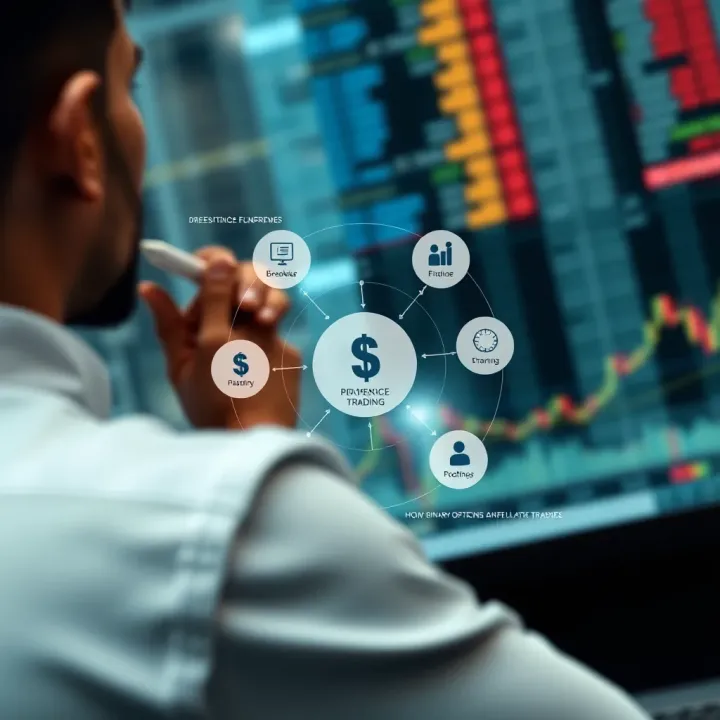 Diagram illustrating the mechanism of binary options trading including brokers and traders interaction