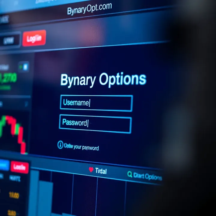 Secure login interface for a binary options trading platform displaying username and password fields