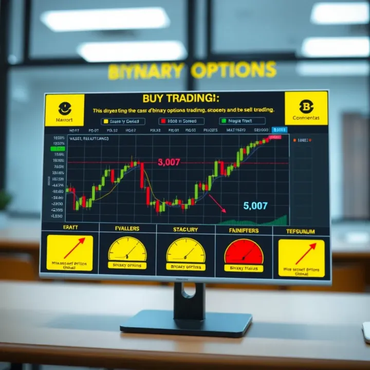Chart illustrating the concept and mechanics of binary options trading with simplified buy and sell signals