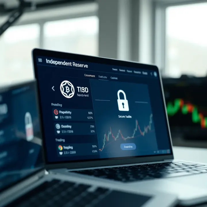 User interface showing secure login and cryptocurrency trading options on Independent Reserve platform