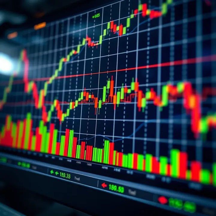 Illustration of bullish and bearish chart patterns on a candlestick graph showing trend reversals and continuation signals