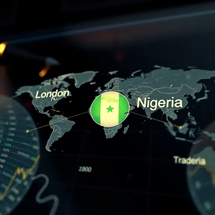 World map highlighting the time difference between London and Nigeria