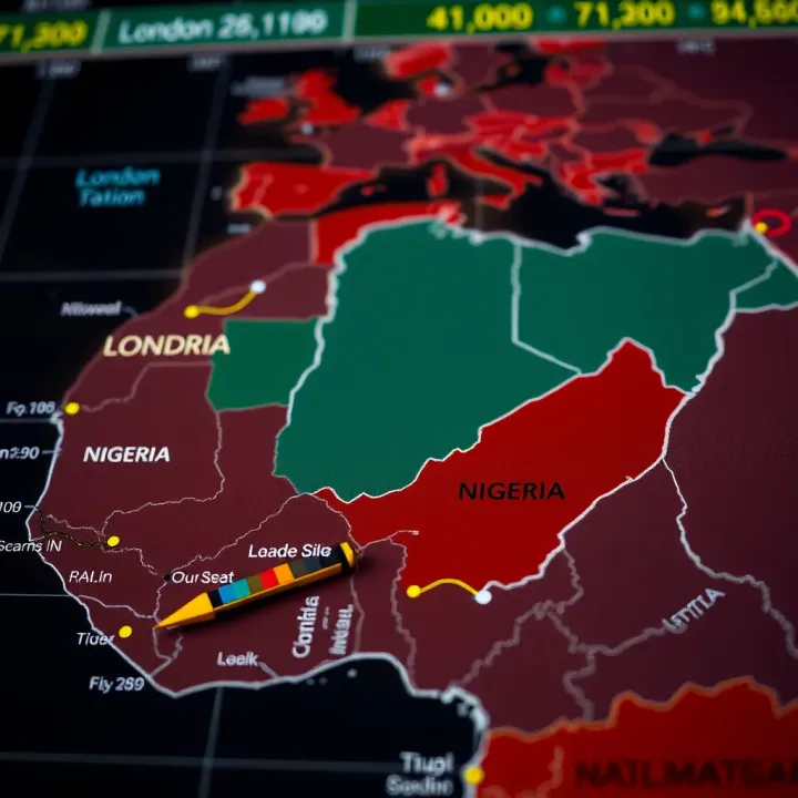 Map showing time zone differences between London and Nigeria for trading sessions