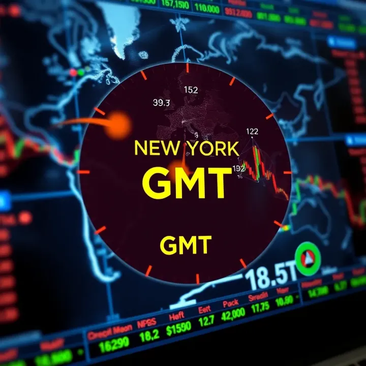 New York Forex Session Timing Displayed in GMT World map highlighting the New York forex trading session timeframe in Greenwich Mean Time