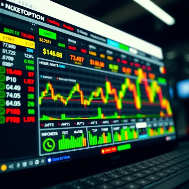 Screenshot of PocketOption trading dashboard showing various financial instruments and live market data