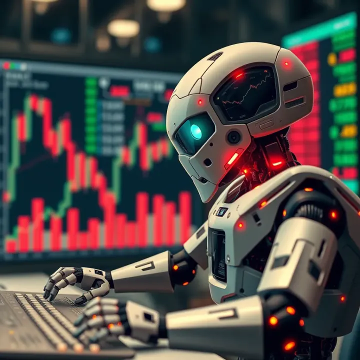 Conceptual visualization of robotic system managing asset trades in Nigeria's financial markets