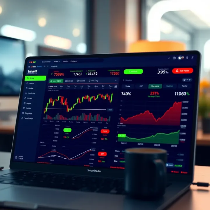 SmartTrader User Interface with Market Tracking and Portfolio Overview Dashboard displaying SmartTrader's user-friendly interface with real-time market tracking and portfolio overview