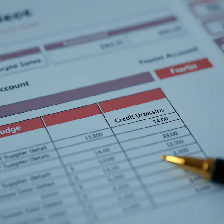 Trade Account Ledger Illustrating Credit Transactions Business ledger showing credit transactions and supplier details
