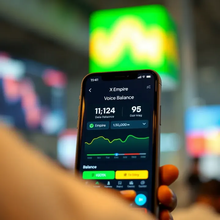 Mobile screen displaying data and voice balance on X Empire Daily Combo