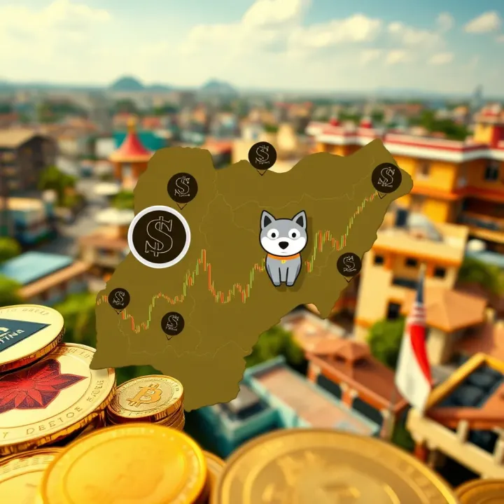 Cryptocurrency Adoption Landscape in Nigeria Illustration of cryptocurrency tokens with Nigerian map highlighting local crypto adoption and trading activity