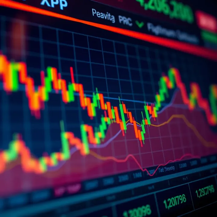 Graph showing fluctuating XRP cryptocurrency prices with market trend indicators